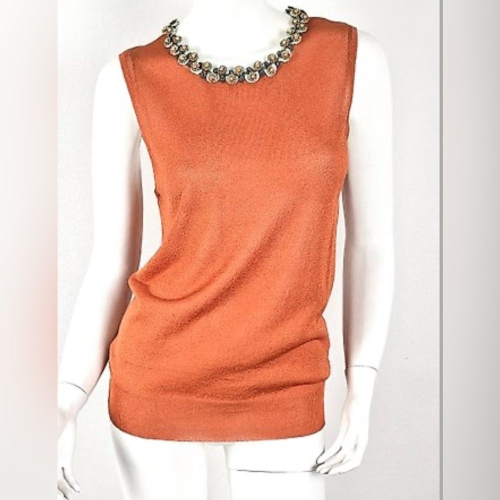 Dolce Gabbana elegant Sleeveless Orange Top with embellishment collar